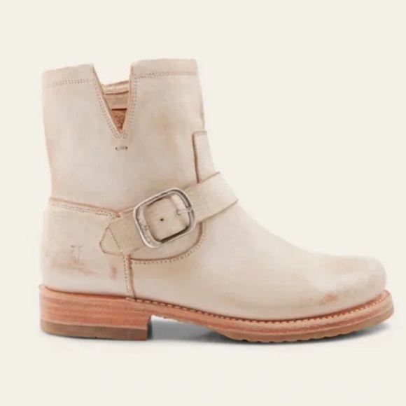 Frye Shoes - Frye Veronica Booties White/ Cream Distressed Leather Boots